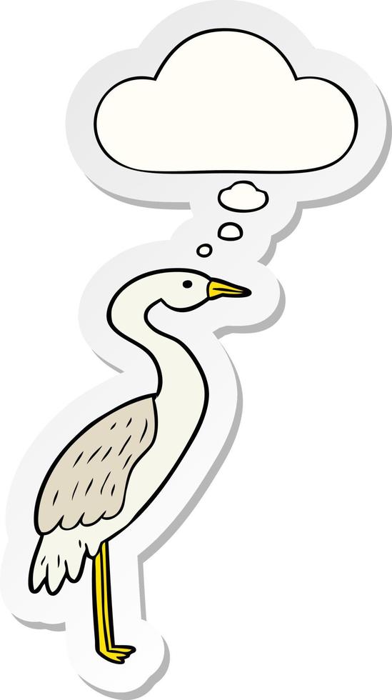 cartoon stork and thought bubble as a printed sticker vector