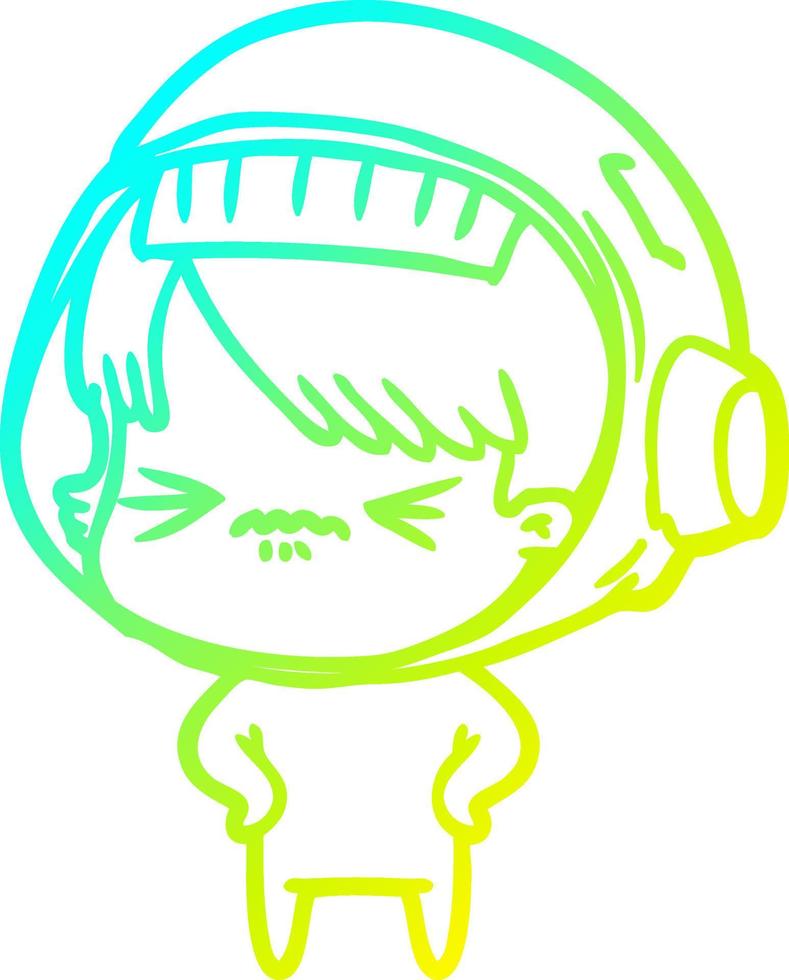 cold gradient line drawing angry cartoon space girl with hands on hips vector
