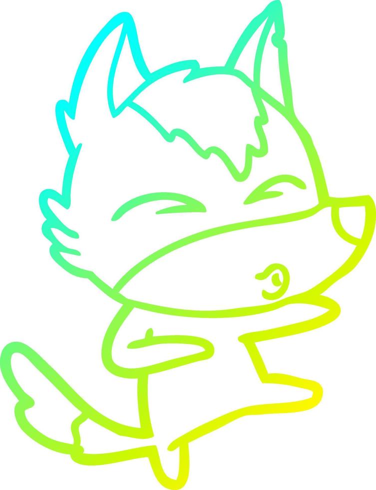 cold gradient line drawing cartoon wolf whistling vector