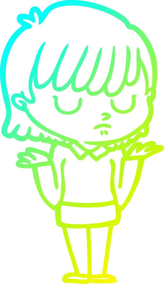 cold gradient line drawing cartoon woman vector