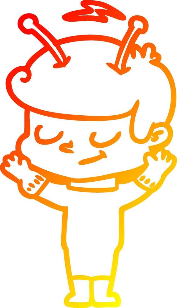 warm gradient line drawing friendly cartoon spaceman vector