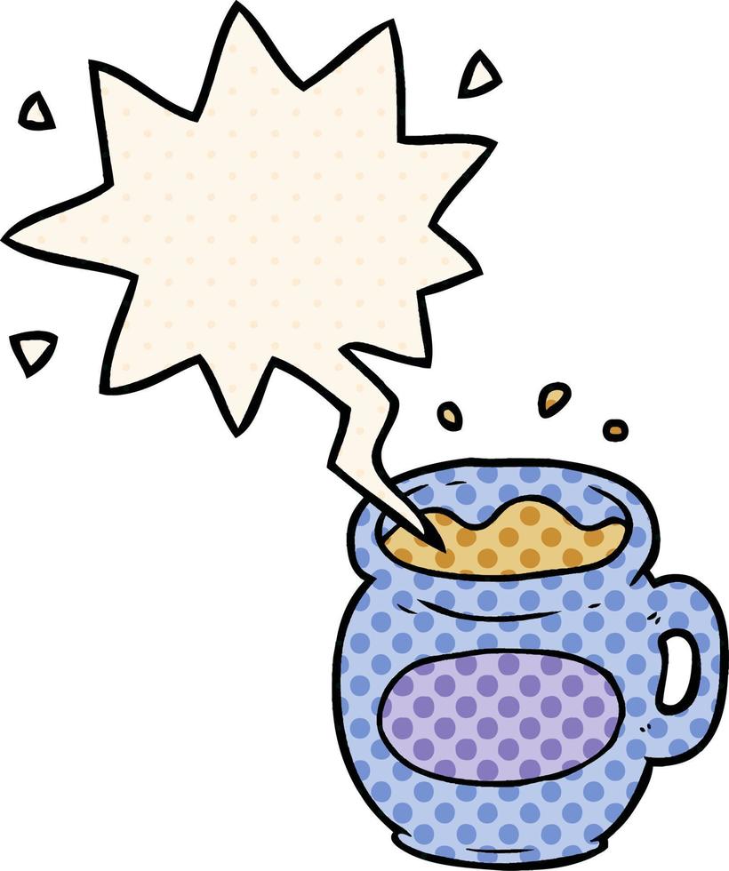 cartoon mug of coffee and speech bubble in comic book style vector