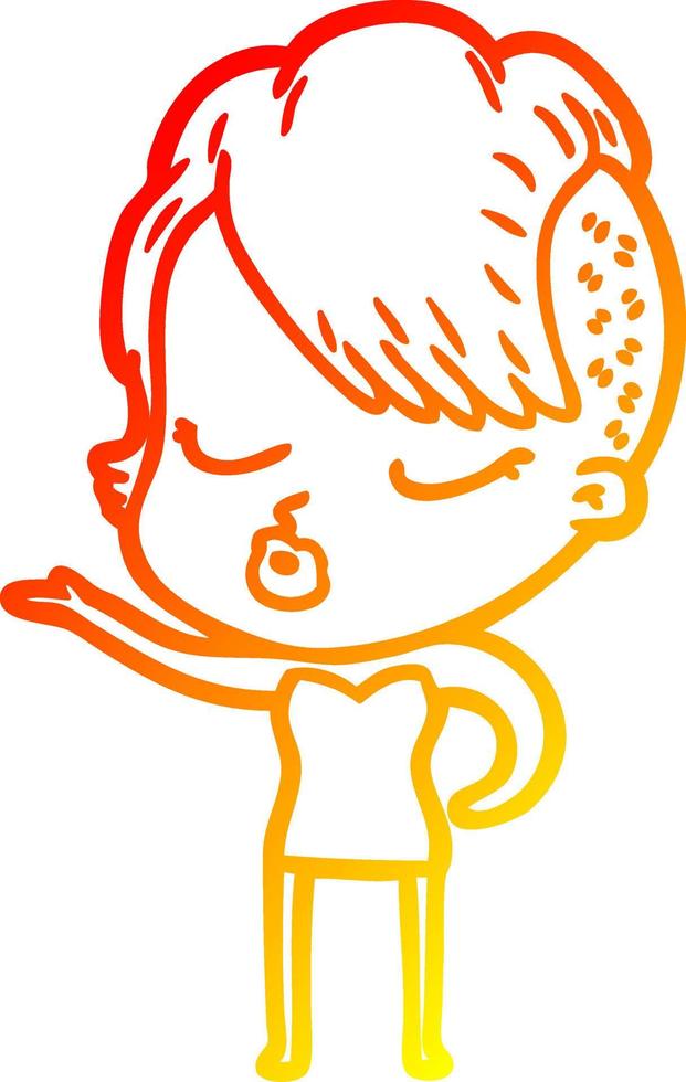 warm gradient line drawing cartoon pretty hipster girl vector