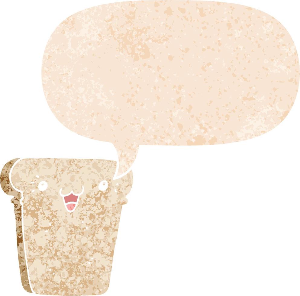 cartoon slice of bread and speech bubble in retro textured style vector