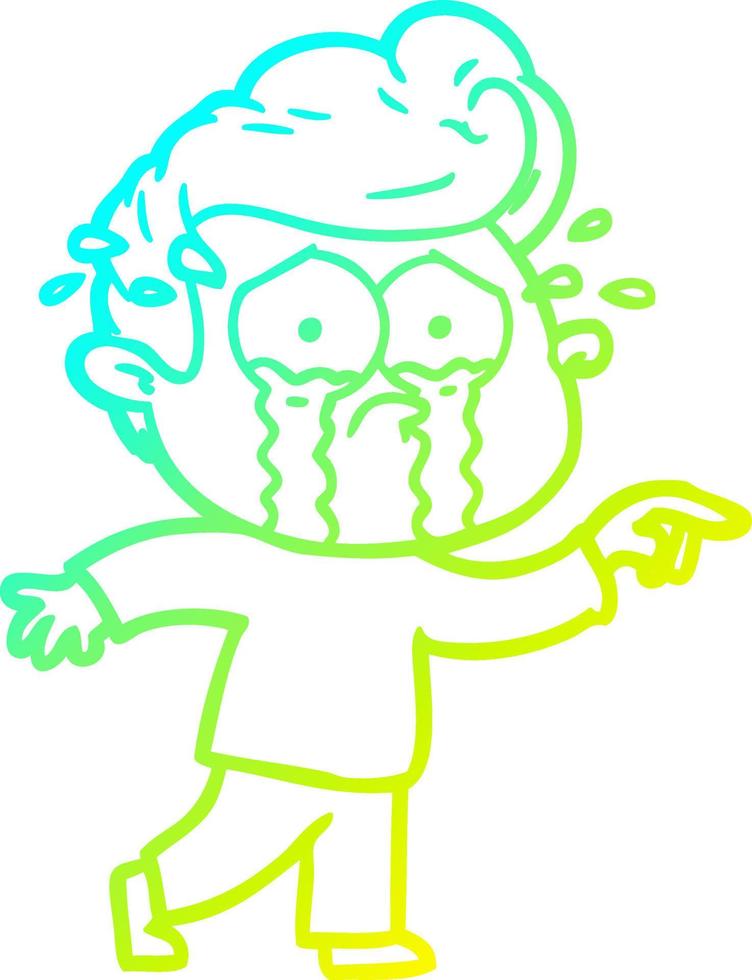 cold gradient line drawing cartoon crying man vector