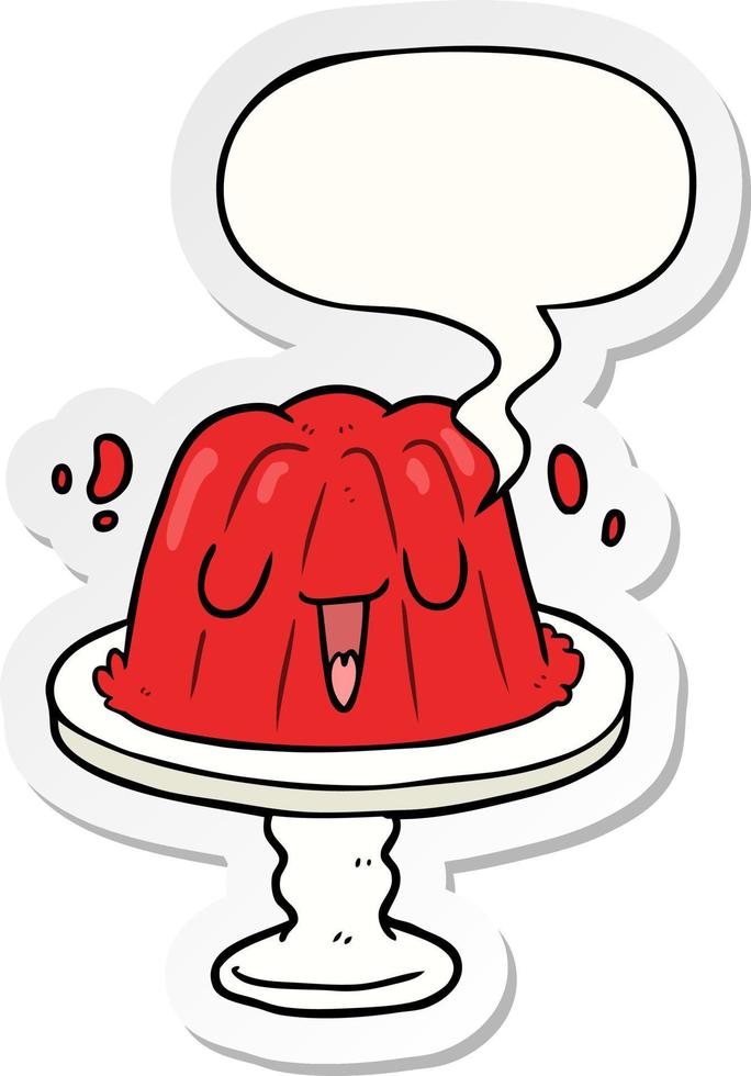 cartoon jelly on plate wobbling and speech bubble sticker vector