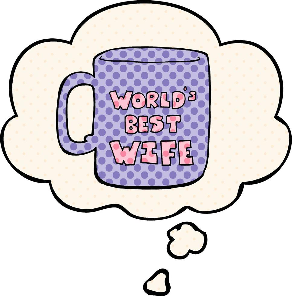 worlds best wife mug and thought bubble in comic book style vector