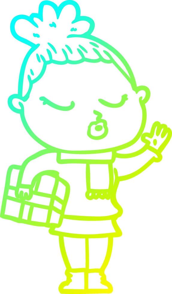 cold gradient line drawing cartoon calm woman vector