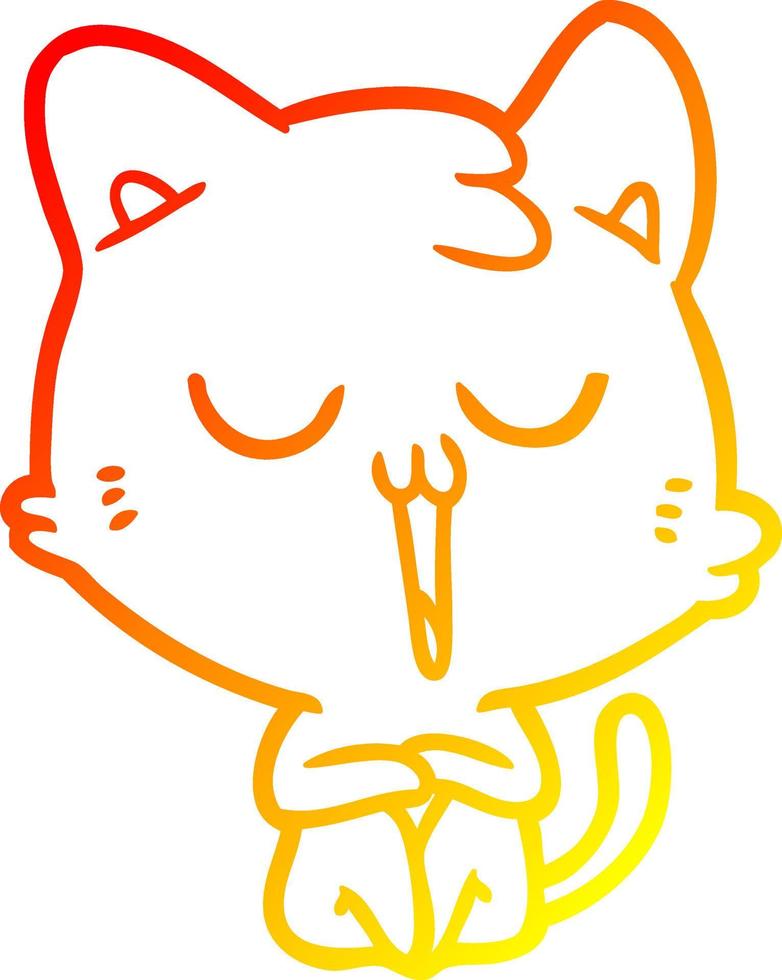 warm gradient line drawing cartoon cat singing vector