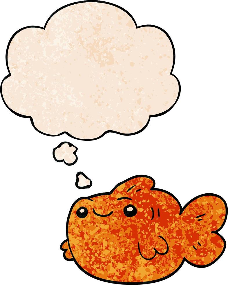 cartoon fish and thought bubble in grunge texture pattern style vector
