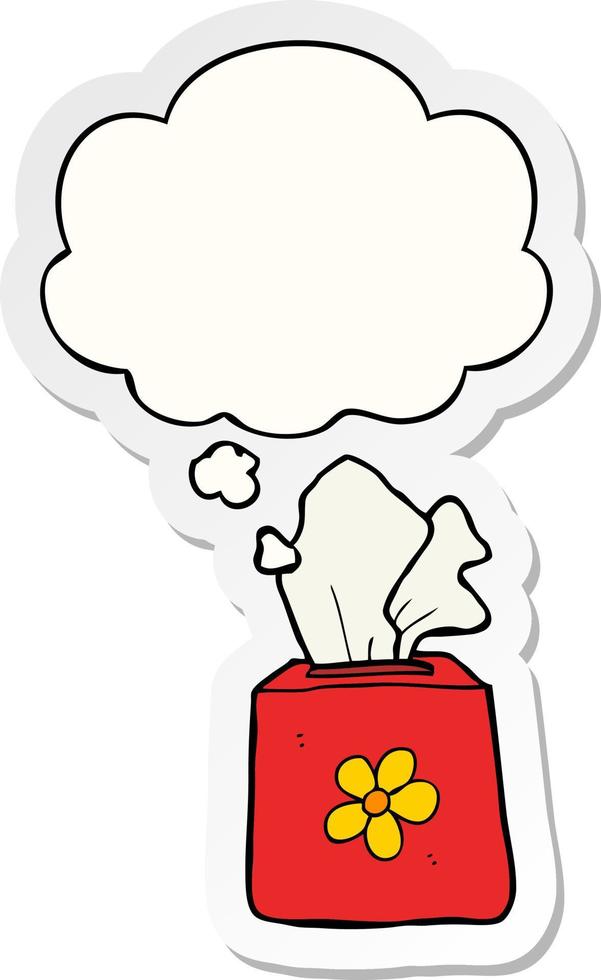 cartoon tissue box and thought bubble as a printed sticker vector
