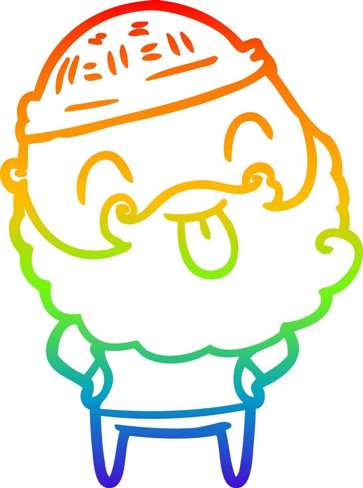 rainbow gradient line drawing man with beard sticking out tongue vector