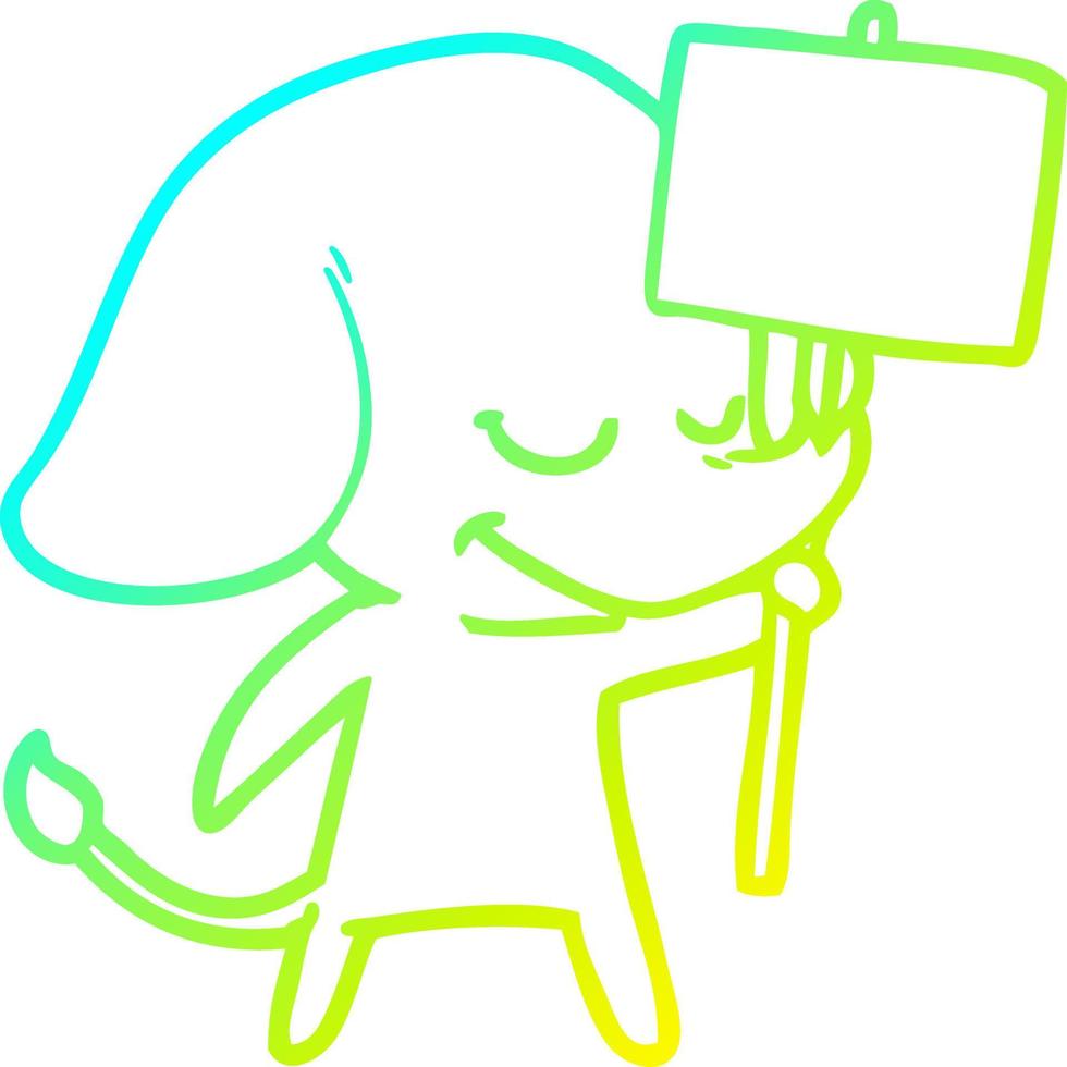 cold gradient line drawing cartoon smiling elephant with placard vector