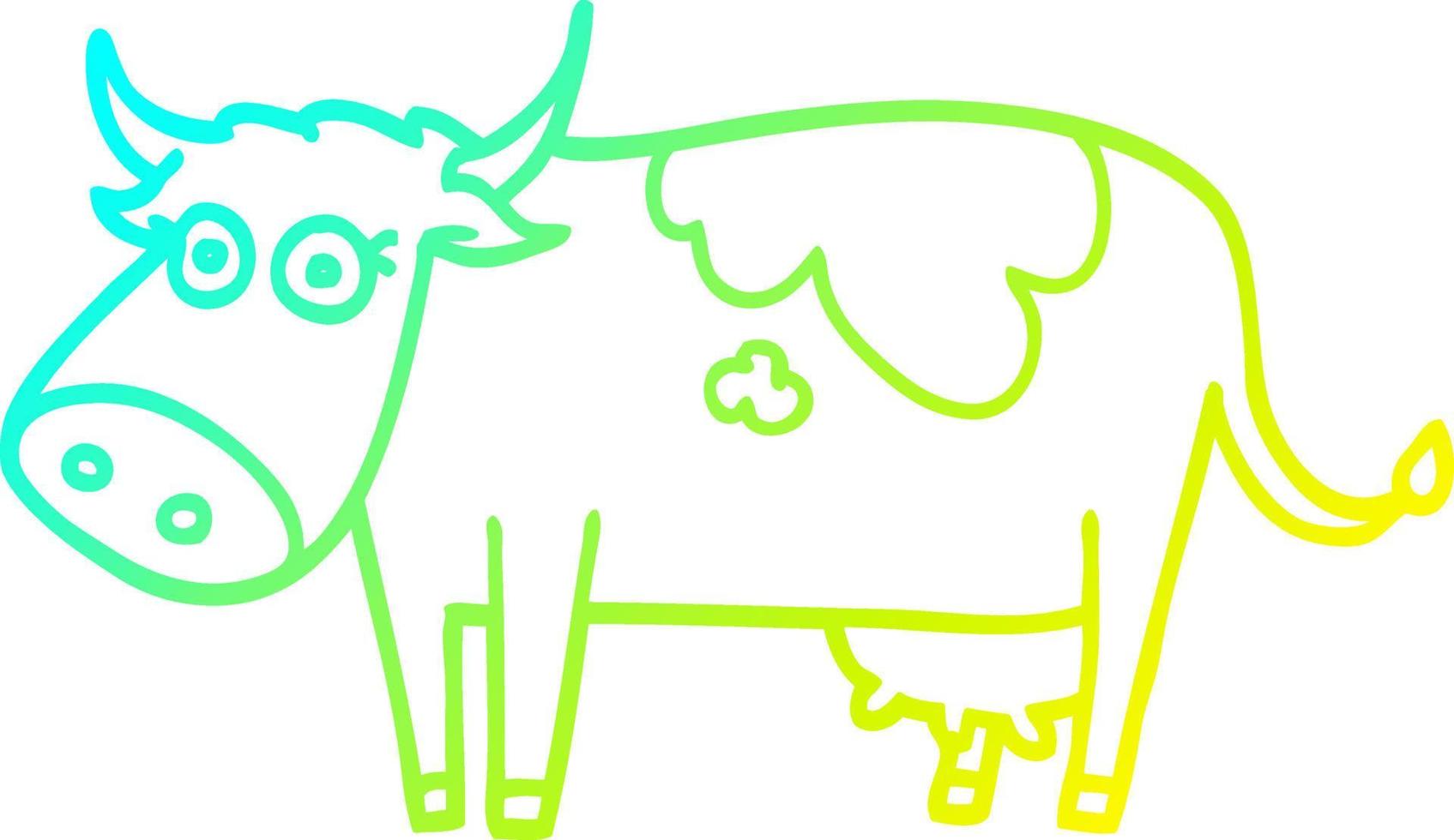 vaca de granja de dibujos animados de dibujo de línea de gradiente frío vector
