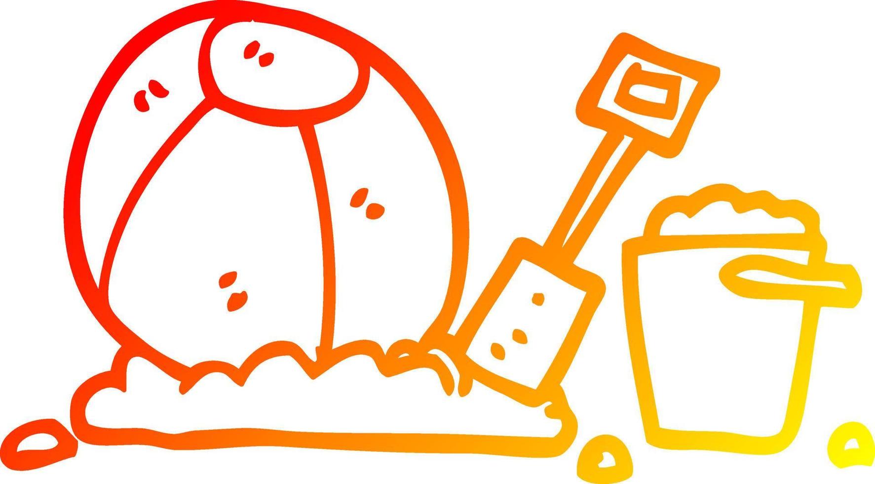 warm gradient line drawing cartoon beach objects vector