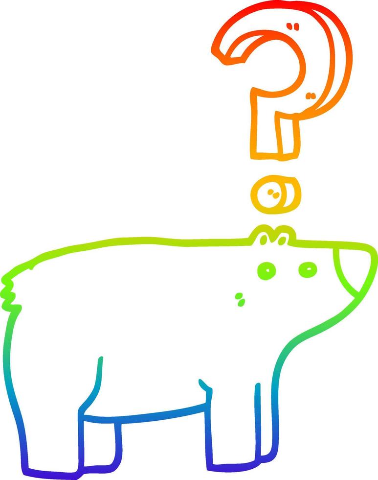 rainbow gradient line drawing cartoon confused bear vector