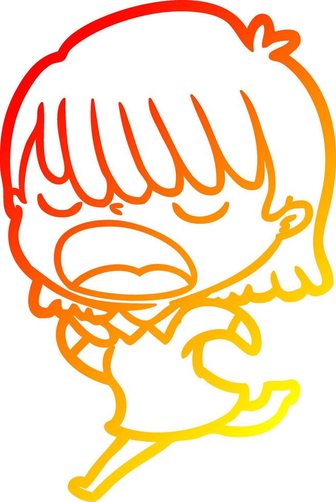 warm gradient line drawing cartoon woman talking loudly vector