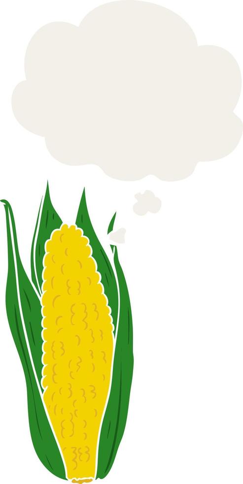 cartoon corn and thought bubble in retro style vector