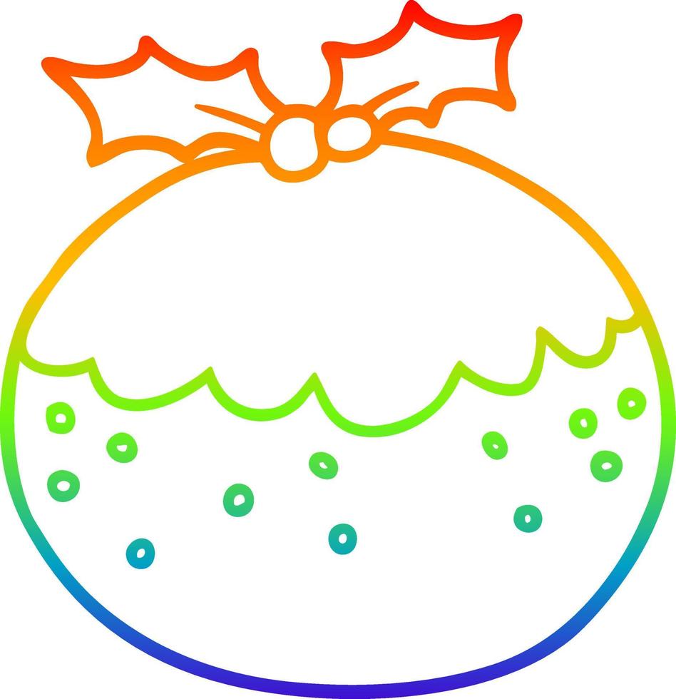 rainbow gradient line drawing cartoon christmas pudding vector
