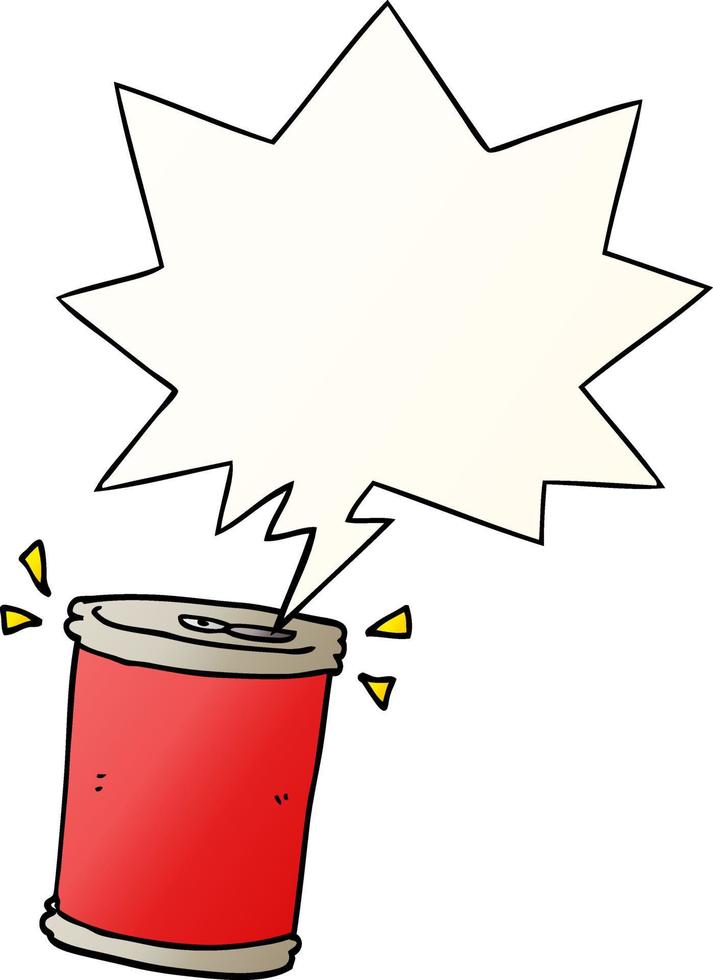 cartoon soda can and speech bubble in smooth gradient style vector