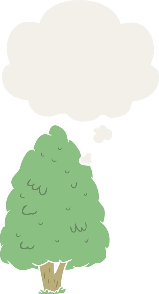 cartoon tall tree and thought bubble in retro style vector