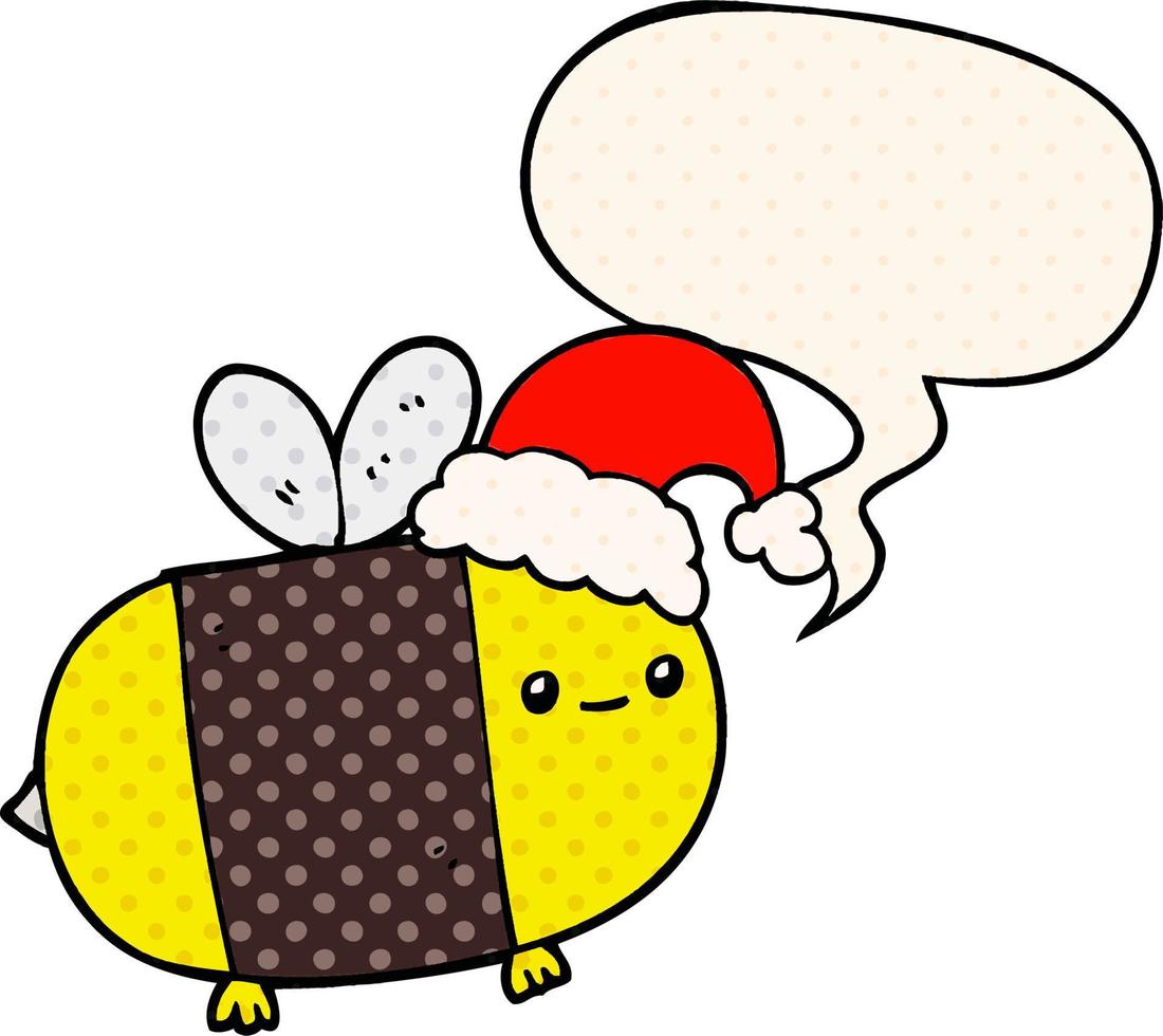 cartoon christmas bee and speech bubble in comic book style vector