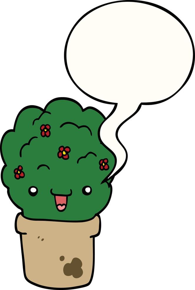 cartoon shrub in pot and speech bubble vector