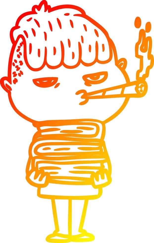 warm gradient line drawing cartoon man smoking vector