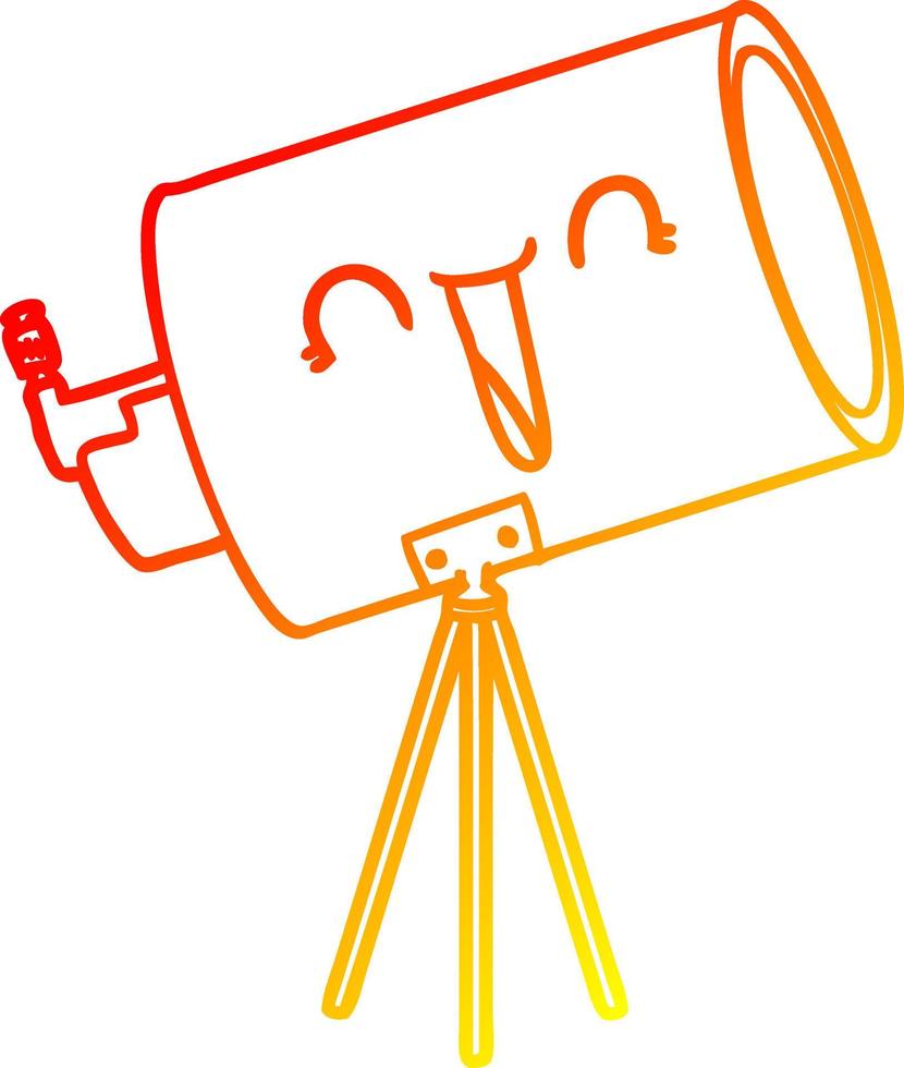 telescopio de dibujos animados de dibujo de línea de gradiente cálido con cara vector