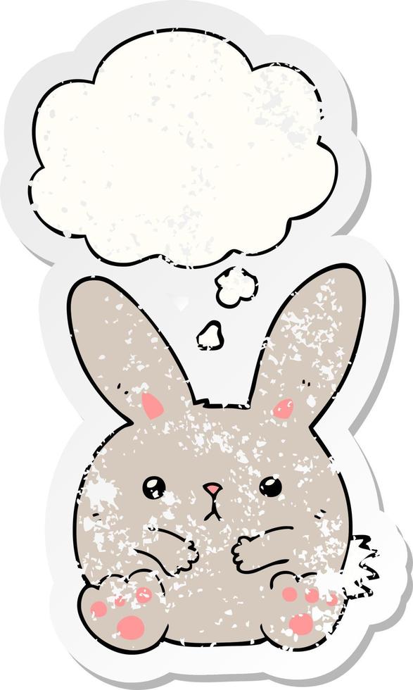 cartoon rabbit and thought bubble as a distressed worn sticker vector