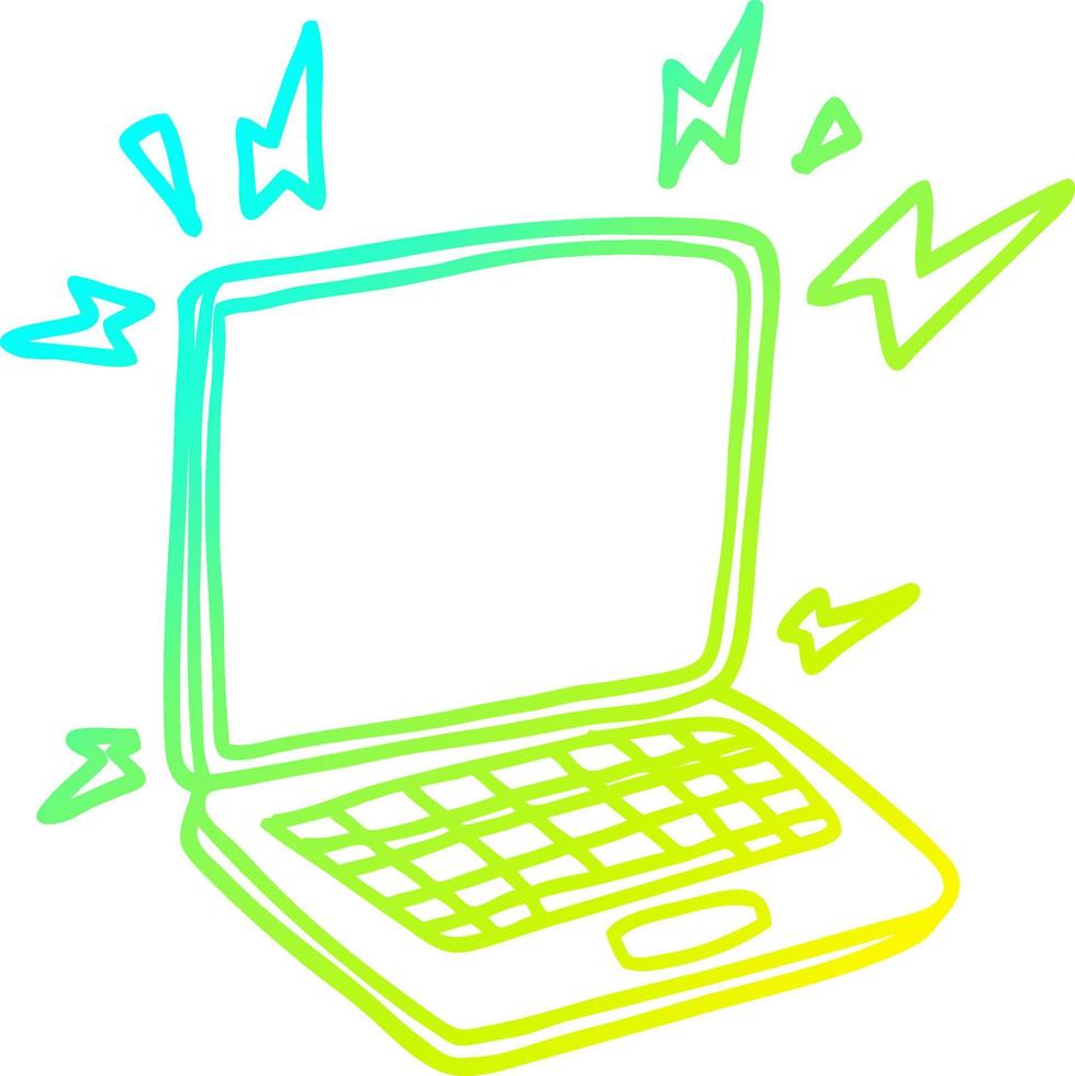 cold gradient line drawing cartoon laptop computer vector