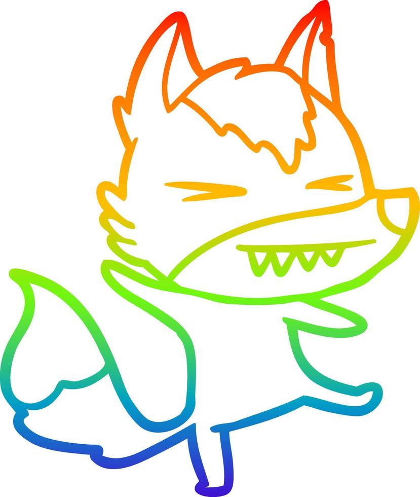 rainbow gradient line drawing angry wolf cartoon vector