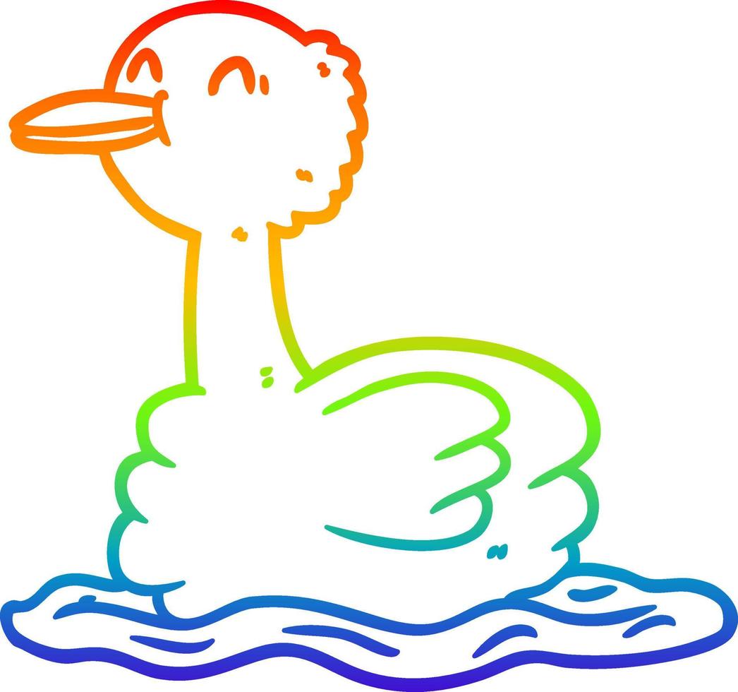 rainbow gradient line drawing swimming duck vector