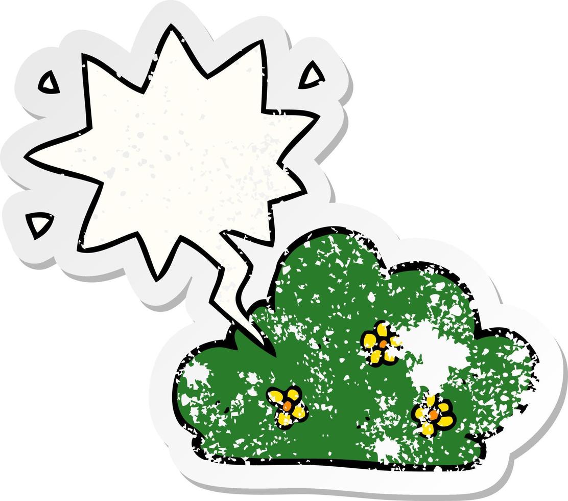 cartoon hedge and speech bubble distressed sticker vector