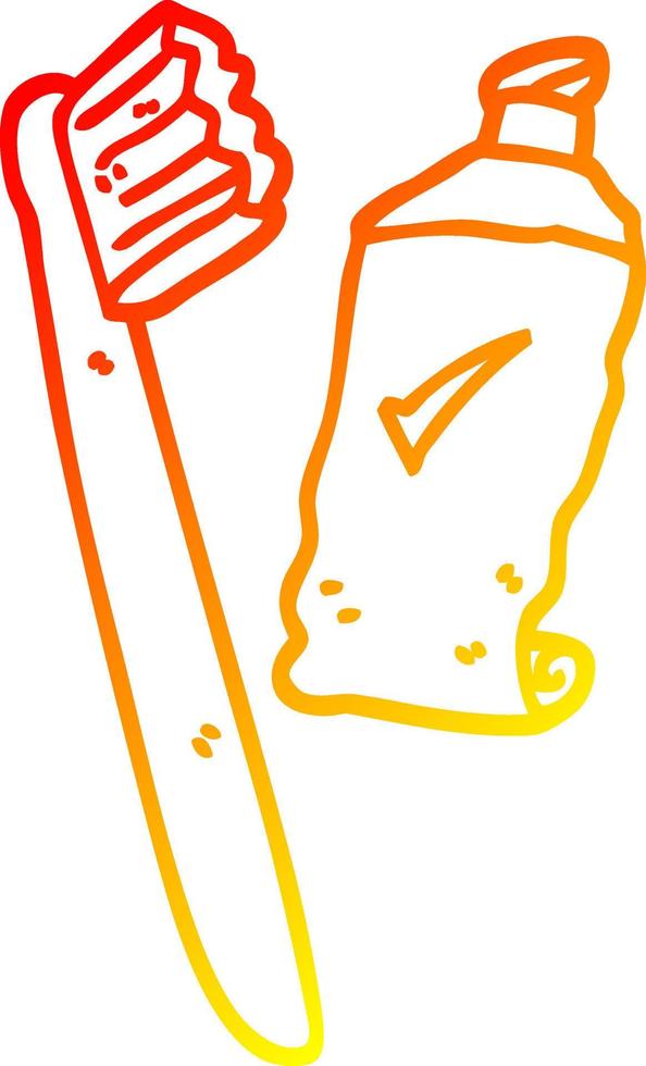 warm gradient line drawing cartoon tooth brush and paste vector