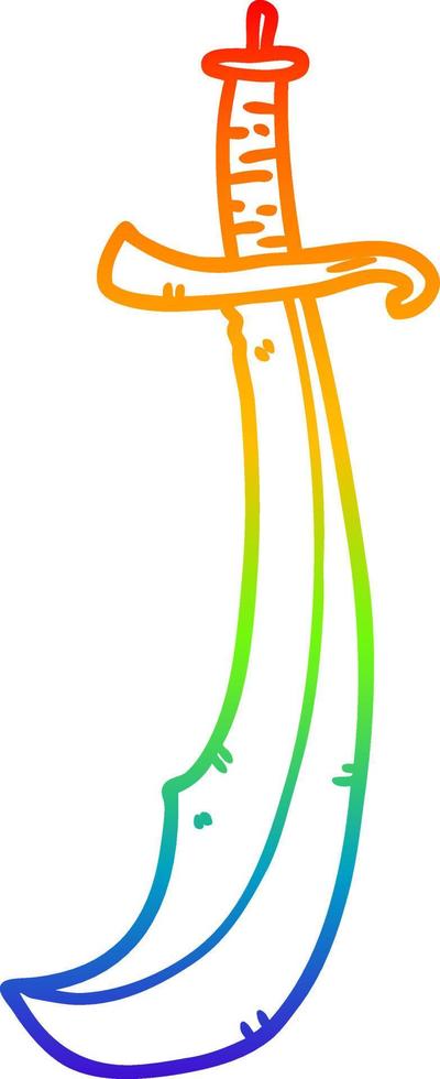 rainbow gradient line drawing curved sword vector