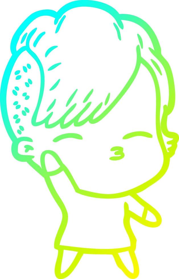 cold gradient line drawing cartoon squinting girl vector