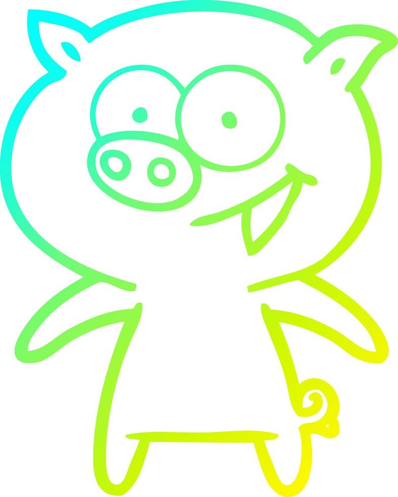 cold gradient line drawing cheerful pig cartoon vector