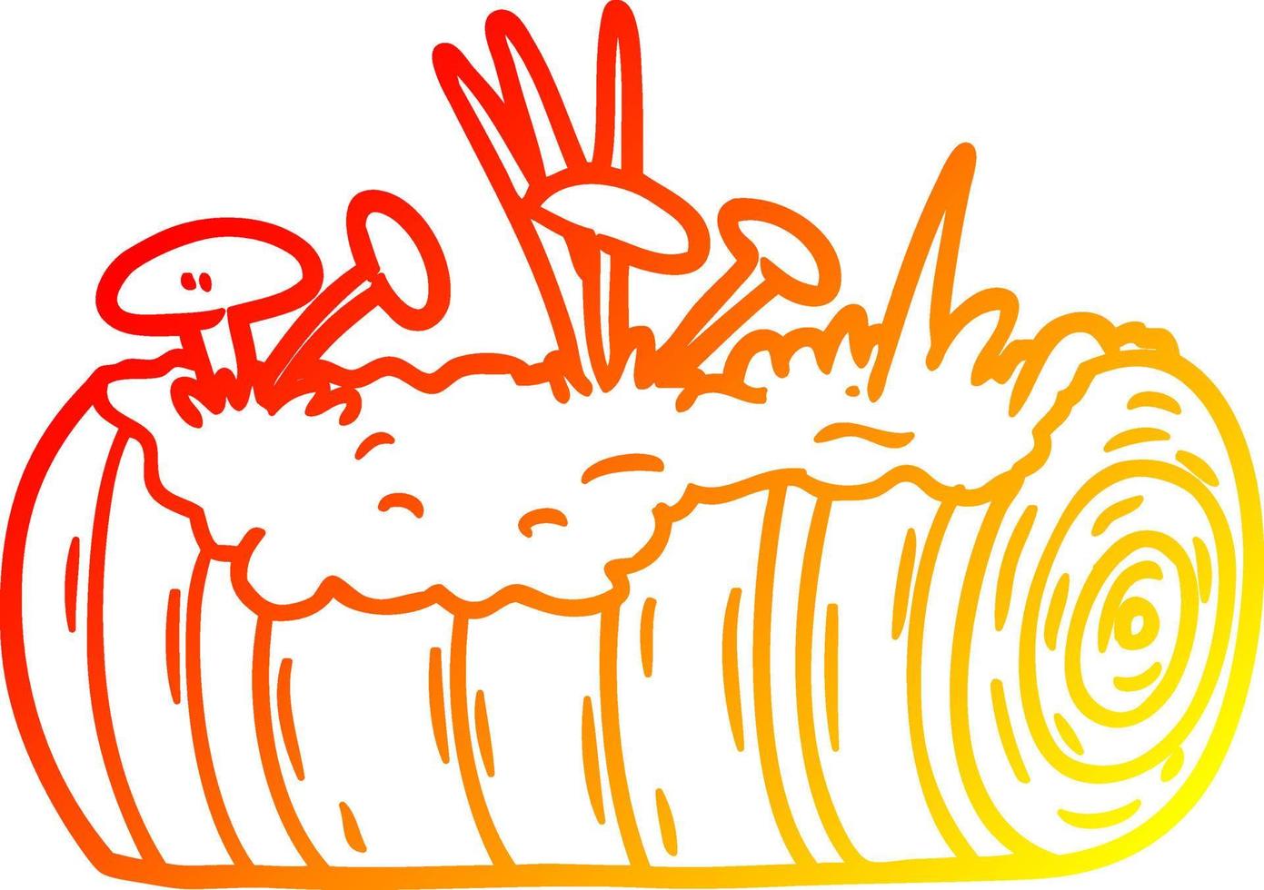 warm gradient line drawing cartoon old log with mushrooms vector