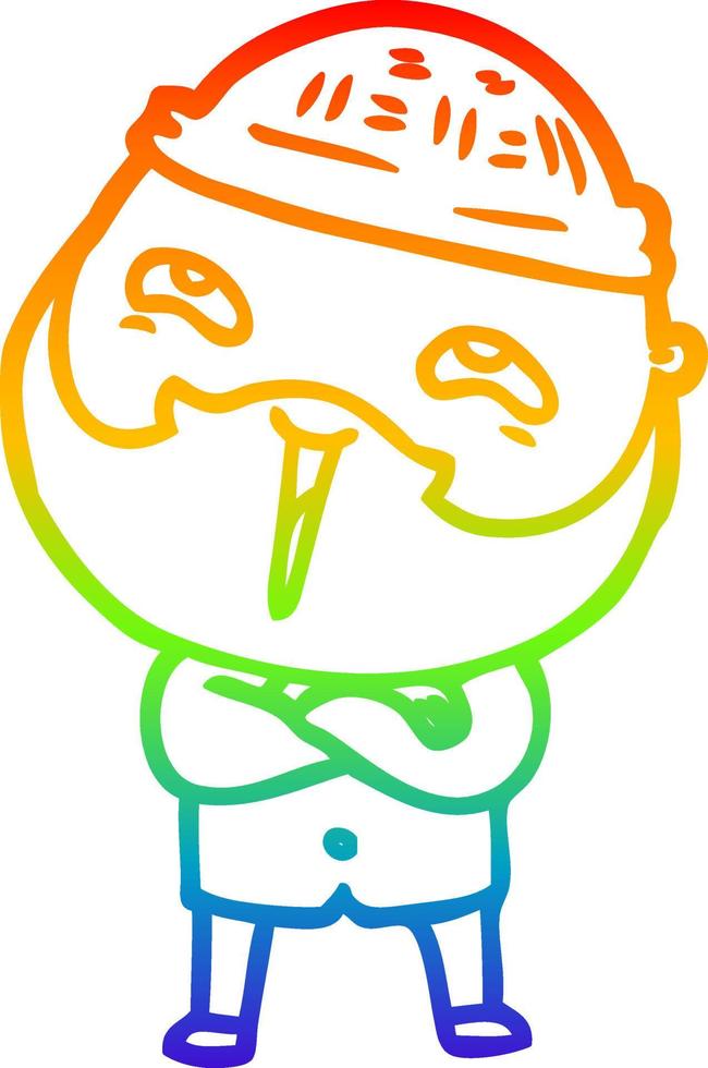 dibujo de línea de gradiente de arco iris hombre barbudo feliz de dibujos animados vector