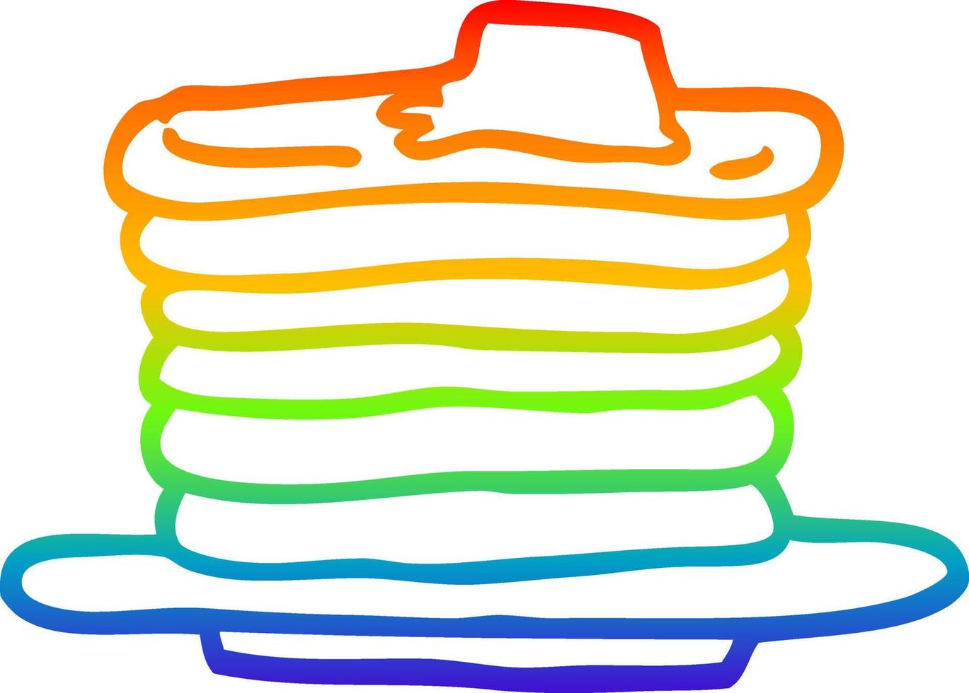 rainbow gradient line drawing cartoon stack of pancakes vector