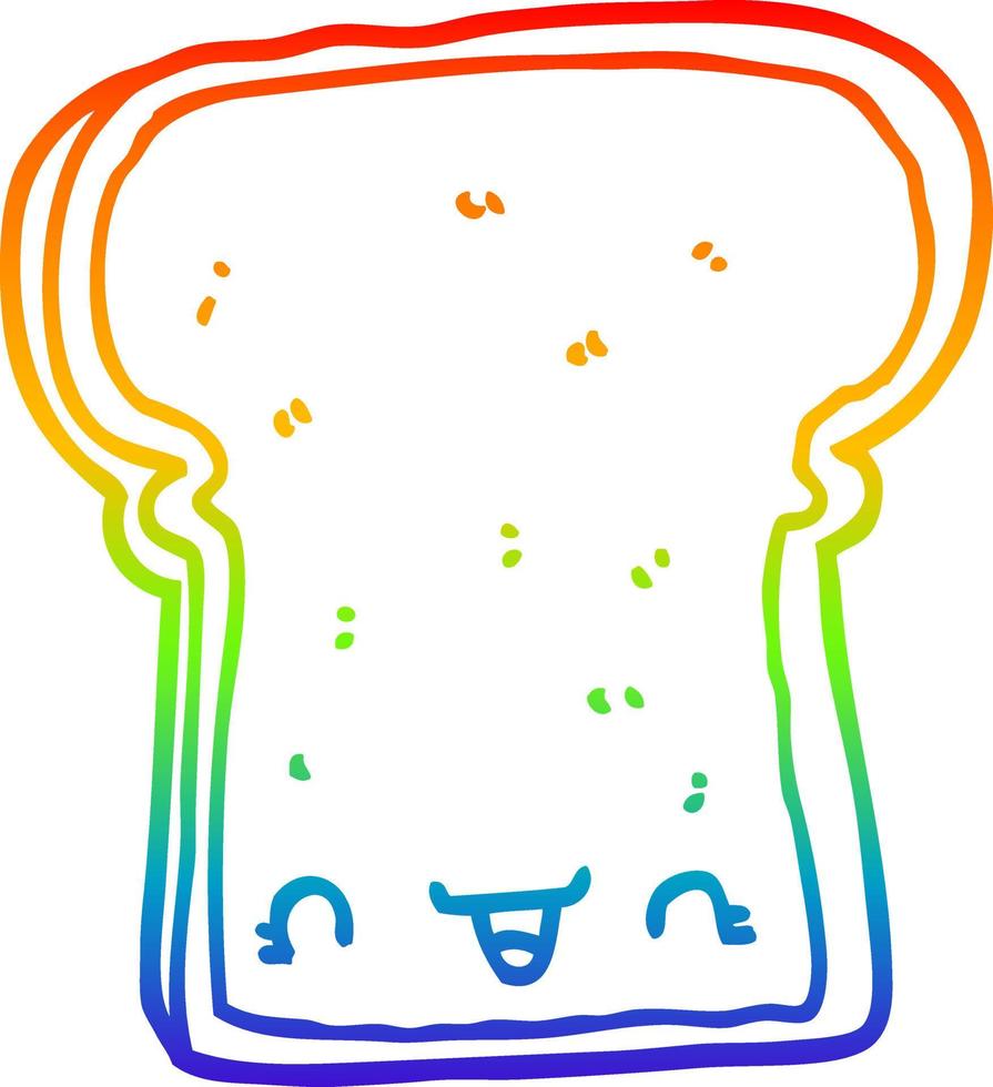 dibujo de línea de gradiente de arco iris rebanada de pan de dibujos animados lindo vector