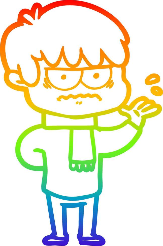 rainbow gradient line drawing annoyed cartoon boy vector