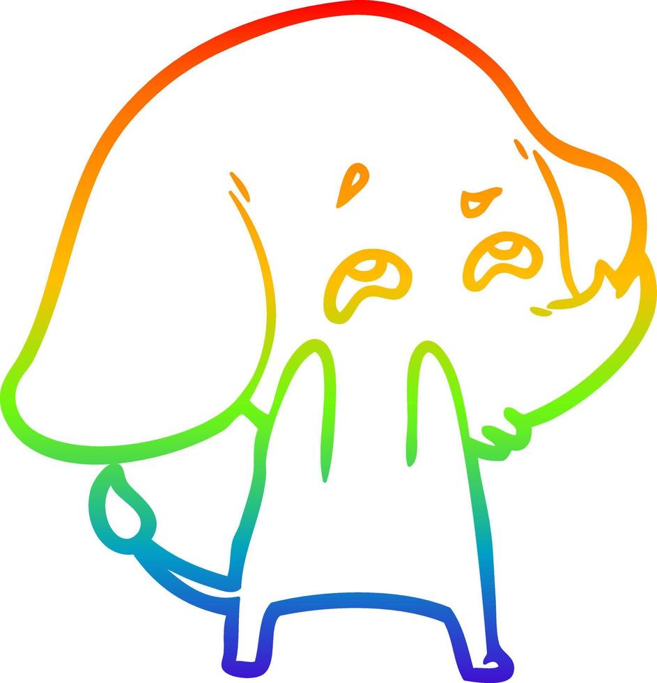 rainbow gradient line drawing cartoon elephant remembering vector