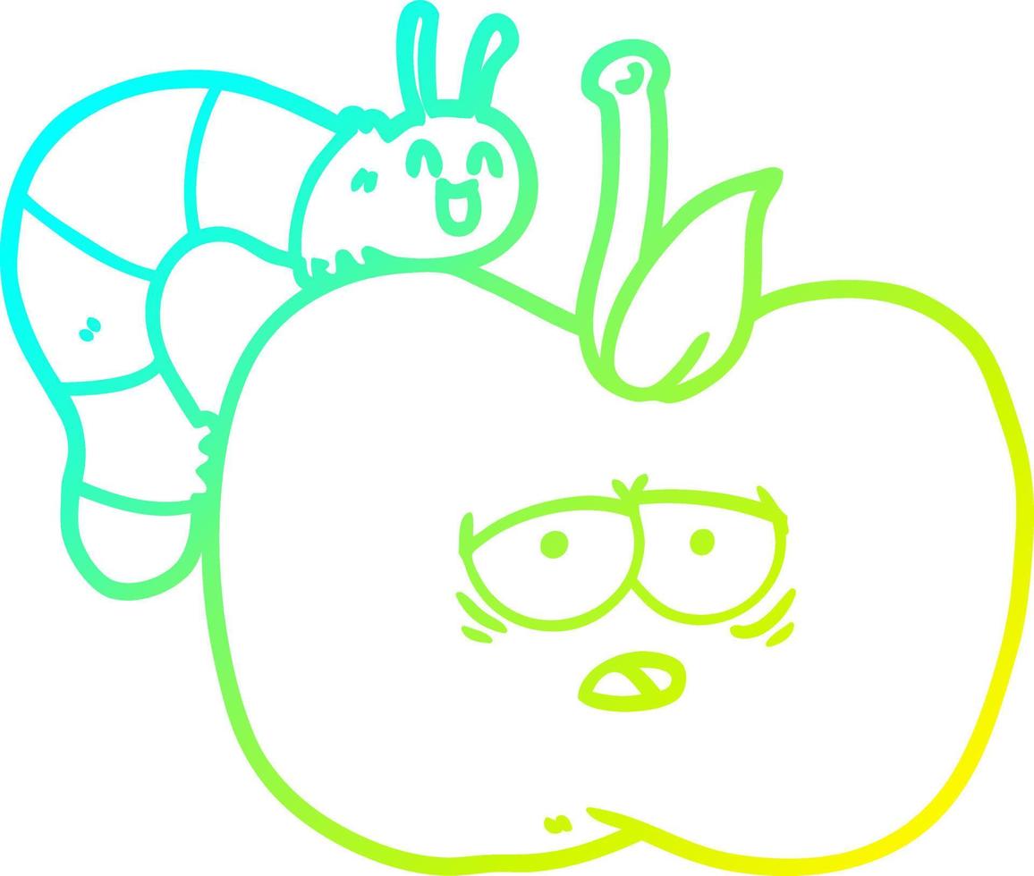 cold gradient line drawing cartoon apple and bug vector