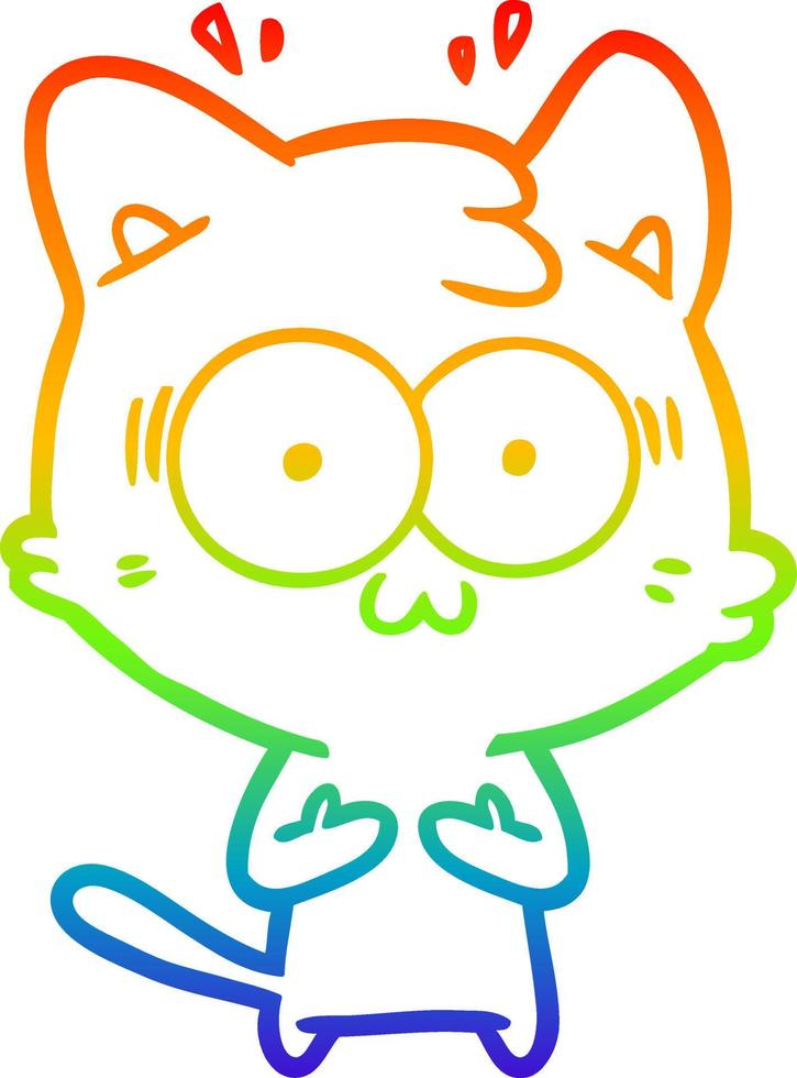 rainbow gradient line drawing cartoon surprised cat vector