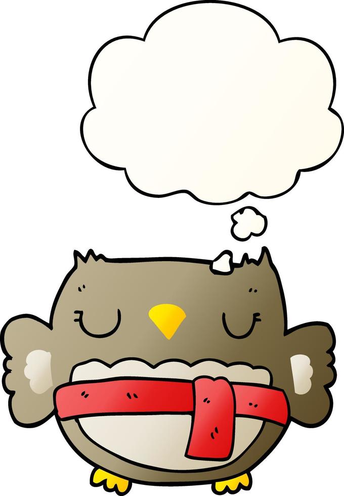 cartoon owl and thought bubble in smooth gradient style vector