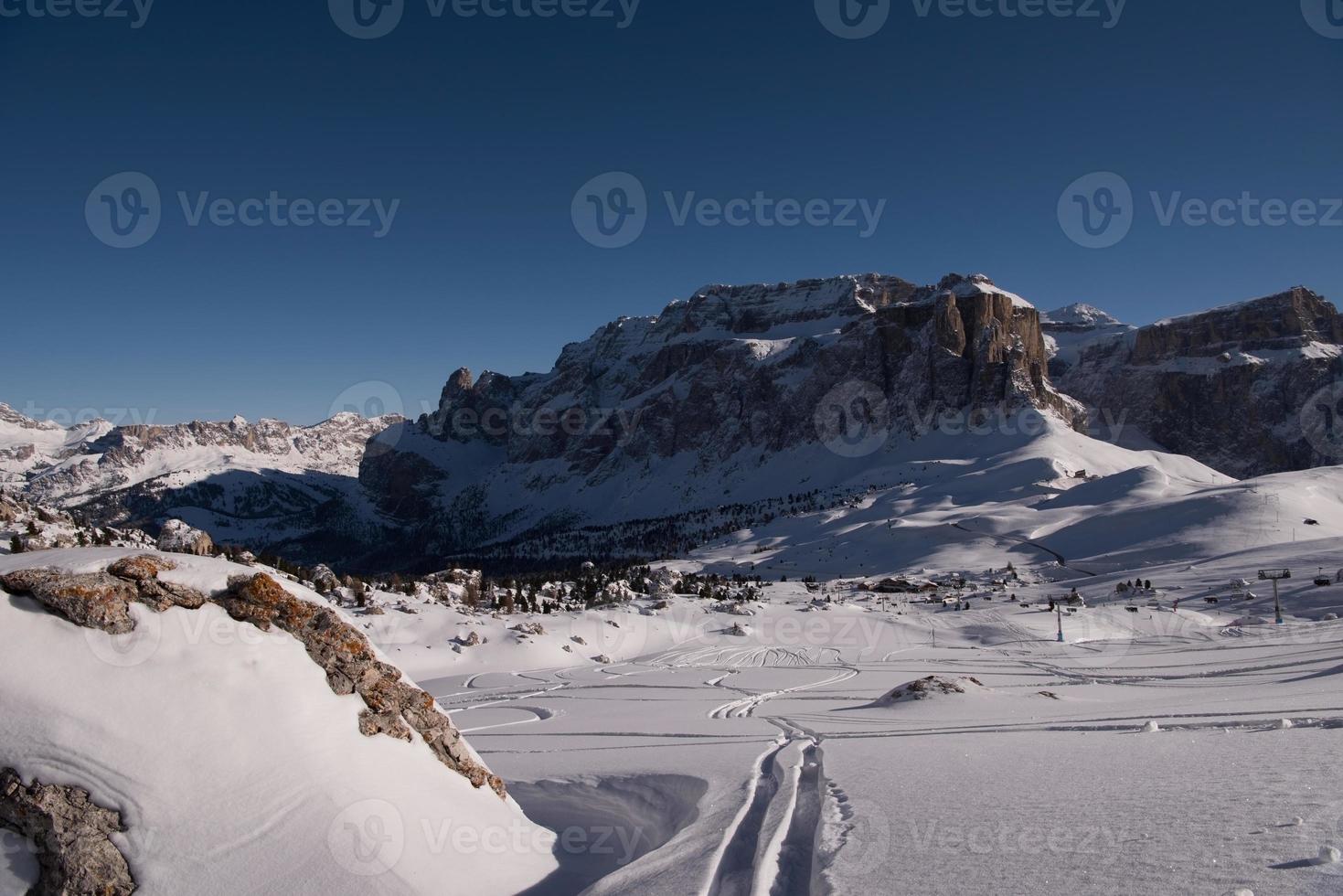 touring ski tracks in snow photo