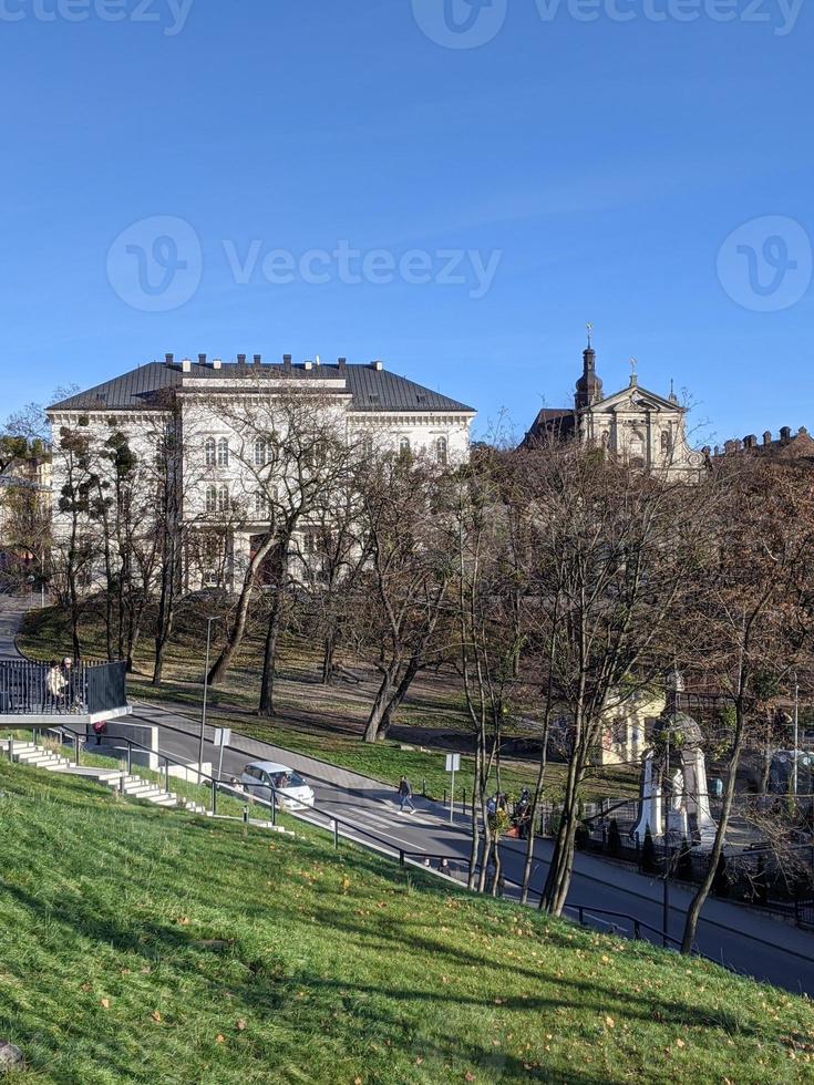 Streets of an old European city, cafes, restaurants, monuments, cathedrals and parks. City of Lviv, Ukraine. photo