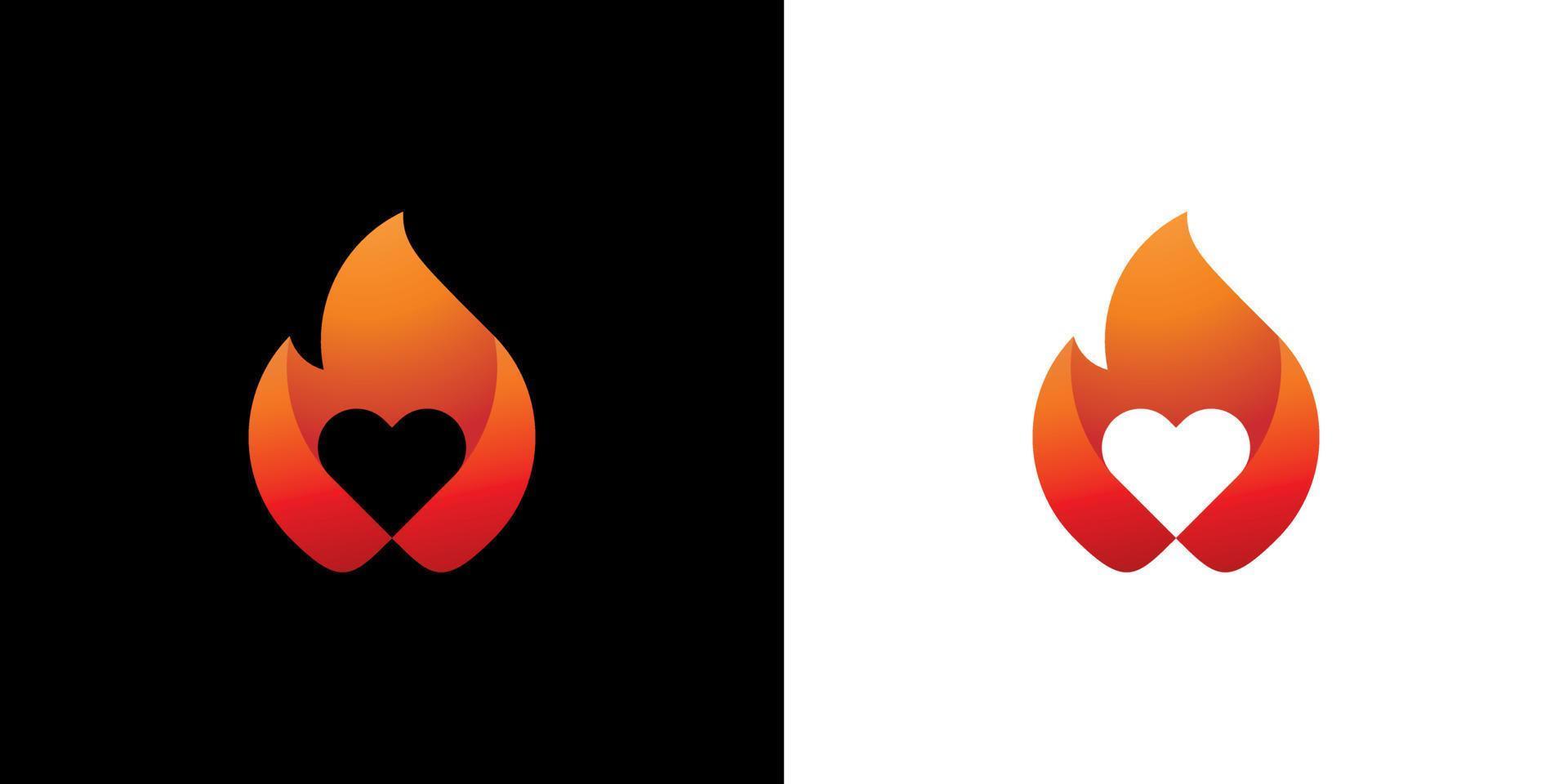 combinación de diseño de logotipo de corazón y logotipo de fuego con diseño profesional. plantilla de vector de diseño de signo de amor caliente de logotipo